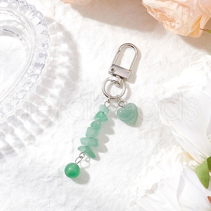 Heart Round Natural Green Aventurine Pendant Decorations HJEW-JM03194-04-1