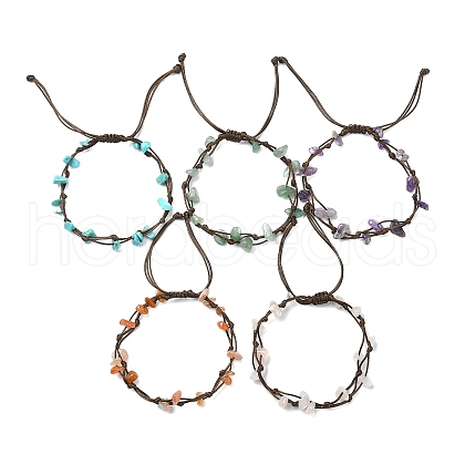 5Pcs 5 Style Natural & Synthetic Mixed Gemstone Chips Braided Bead Bracelets Set BJEW-TA00348-1