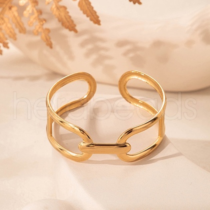 304 Stainless Steel Hollow Oval Cuff Bangles for Women BJEW-U032-01G-1