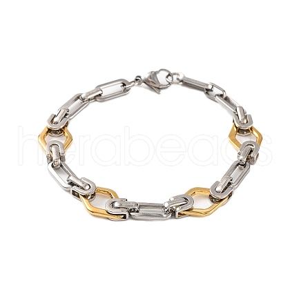 201 Stainless Steel Rhombus Byzantine Chain Bracelets BJEW-B078-126GP-1