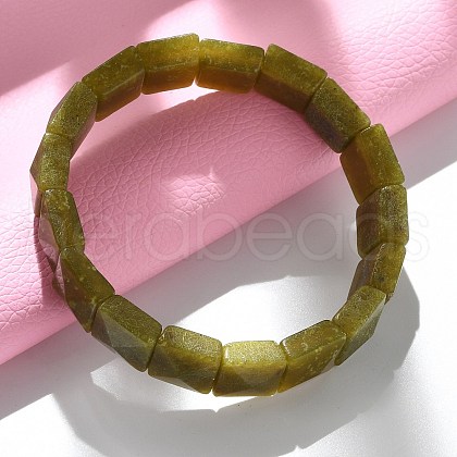 Sqaure Natural Southern Jade Beads Stretch Bracelets for Women Men BJEW-C097-06R-1
