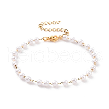 Round Plastic Imitation Pearl Beaded Bracelets BJEW-E054-08G-1
