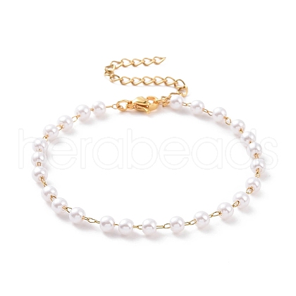 Round Plastic Imitation Pearl Beaded Bracelets BJEW-E054-08G-1