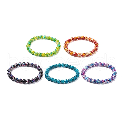 Round Dyed Synthetic Turquoise Beads Stretch Bracelets for Women BJEW-JB10608-1