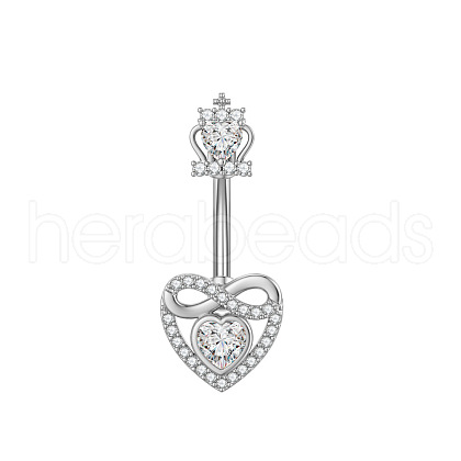 304 Stainless Steel Pave Clear Cubic Zirconia Curved Barbell Belly Rings FS-WG7A03F-05-1