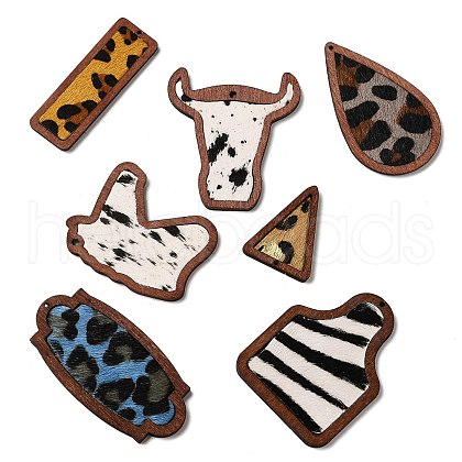 Cowhide Leather & Wood Pendants WOOD-XCP0001-76-1