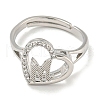 Heart with Letter Rack Plating Brass Micro Pave Cubic Zirconia Adjustable Rings for Women RJEW-I105-06P-M-2