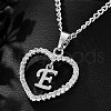 Brass Micro Pave Clear Cubic Zirconia Hollow Heart with Initial Pendant Necklaces WG4069A-10-1