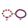 2Pcs 10mm Round Natural White Jade & Red Glass & Blue Cat Eye Beaded Stretch Bracelet Sets for Lover BJEW-JB10325-05-1