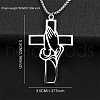 Hollow Cut Cross with Praying Hand 201 Stainless Steel Pendant Necklaces for Men FS-WG70CE0-01-2