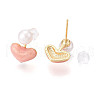 Mother's Day Jewellery Heart Brass Natural Pearl Stud Earrings PEAR-N020-06Y-3