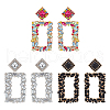 FIBLOOM 3 Pairs 3 Colors Rhinestone Hollow Out Rectangle Dangle Stud Earrings EJEW-FI0001-12-1