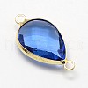 Golden Tone Brass Glass Teardrop Links connectors GLAA-J010A-HF09-G-3
