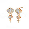 Brass Micro Pave Clear Cubic Zirconia Stud Earring Findings KK-S364-052-2