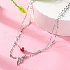 304 Stainless Steel & Dyed Natural White Jade Feather Pendant Double Layer Necklaces for Women NJEW-A045-20P-2