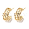 Brass with Cubic Zirconia Round Stud Earrings EJEW-B035-18KCG-1