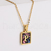 304 Stainless Steel Pave Natural Paua Shell Rectangle Initial Pendant Necklaces for Women FS-WG38E89-16-1