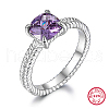 Anti-Tarnish Rhodium Plated 925 Sterling Silver Square Finger Rings AM8167-1-1