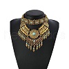 Zinc Alloy Pave Synthetic Turquoise Triangle Trible Floral Chunky Bib Necklaces for Women FS-WG45F90-01-5