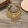 Zinc Alloy Pave Synthetic Turquoise Triangle Trible Floral Chunky Bib Necklaces for Women FS-WG45F90-01-3