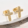 Brass Micro Pave Clear Cubic Zirconia Stud Earrings EJEW-D305-07G-2