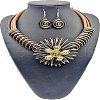 Flat Round with Flower Pattern Alloy with Aluminum Wire Wrapped Resin Pendant Necklaces & Dangle Earrings Sets FS-WGBBA49-05-1