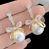 Bowknot with Round Alloy Micro Pave Clear Cubic Zirconia Dangle Stud Earrings FS-WG257E1-01-3