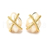 Brass ABC Plastic Imitation Pearl Stud Earrings EJEW-S270-01G-2