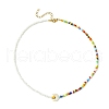 Glass Seed & 304 Stainless Steel Star & Moon Shell Beaded Necklace for Women NJEW-TA00114-1