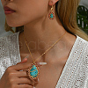 Luxurious Middle Eastern Synthetic Turquoise & Rhinestone Teardrop Pendant Necklace & Earrings Sets for Wedding GL5930-4