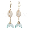 Natural Cowrie Shell Glass Dangle Earrings EJEW-JE06385-02-2