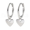925 Sterling Silver Heart Hoop Earrings EJEW-P296-16P-1