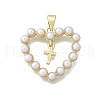 Heart with Cross Brass Pendants KK-V010-19G-1