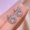 Bowknot & Ring Alloy Clear Cubic Zirconia Stud Earrings FS-WG09EB0-03-1