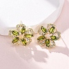 Flower Brass Micro Pave Cubic Zirconia Stud Earrings EJEW-F373-03G-1
