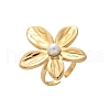 Mother's Day Jewellery Flower 304 Stainless Steel Open Cuff Rings RJEW-S403-01G-4