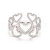 Non-Tarnish 304 Stainless Steel Heart Wrap Open Cuff Ring for Women RJEW-A005-31P-1