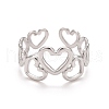 304 Stainless Steel Heart Wrap Open Cuff Ring for Women RJEW-A005-31P-1