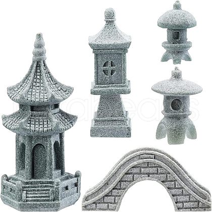 SUPERFINDINGS 5Pcs 5 Style Chinese Pagoda Statue Stone Miniature Ornament AJEW-FH0002-53-1