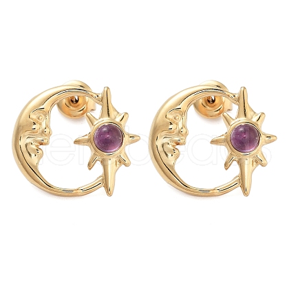 304 Stainless Steel Moon Stud Earrings EJEW-I314-01D-1