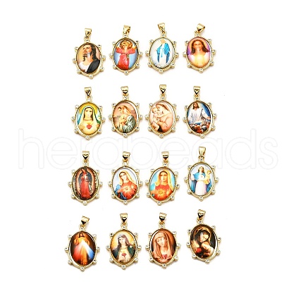 Rack Plating Brass Micro Pave Cubic Zirconia Glue Photographic Paper Pendants KK-D343-03G-1