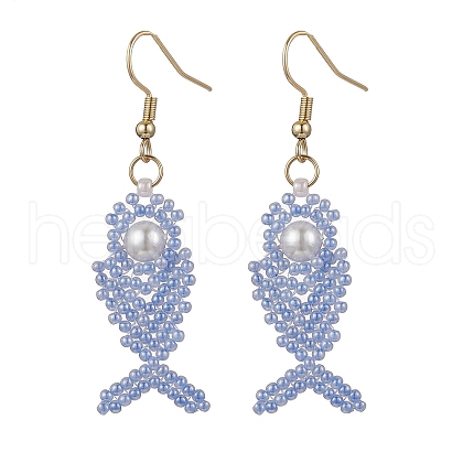 Fishbone Glass Seed Beads Dangle Earrings EJEW-MZ00439-03-1