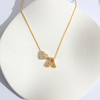Heart Initial Brass Micro Pave Clear Cubic Zirconia Pendant Necklaces FS-WG89C2E-01-1