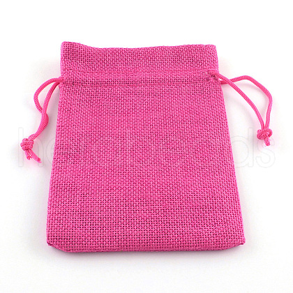 Polyester Imitation Burlap Packing Pouches Drawstring Bags X-ABAG-R005-18x13-08-1