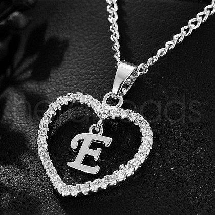 Brass Micro Pave Clear Cubic Zirconia Hollow Heart with Initial Pendant Necklaces WG4069A-10-1