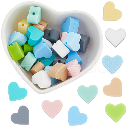 SUNNYCLUE 40Pcs 10 Colors Heart Silicone Beads SIL-SC0001-96-1