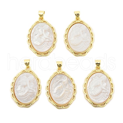 Natural White Shell Carved Mermaid Pendants KK-S506-03C-G-1