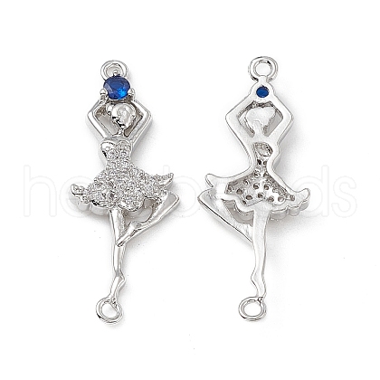 Brass Micro Pave Clear Cubic Zirconia Connetor Charms KK-E068-VB036-1