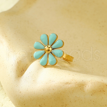 304 Stainless Steel Enamel Stud Rings for Women RJEW-U023-01G-01-1