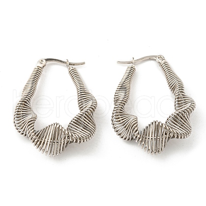 Non-Tarnish 304 Stainless Steel Wire Wrap Teardrop Hoop Earrings EJEW-F319-07P-1